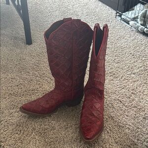 Nocona Red Heeled Boots with Textured Shaft